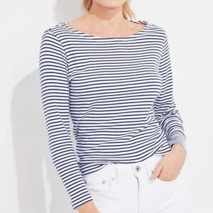 Vineyard Vines pima cotton/modal striped top, blue and white, 3/4 sleeve size M